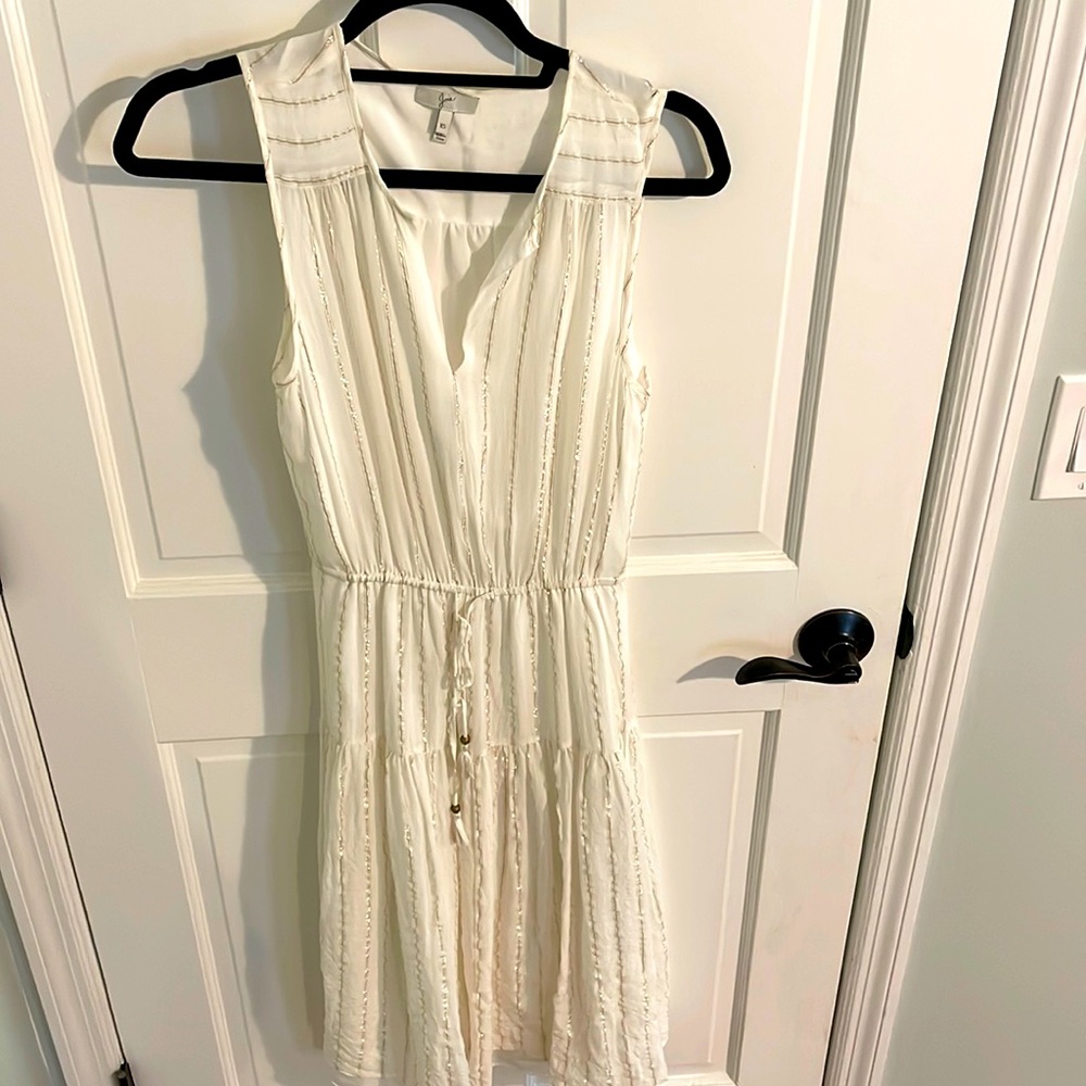 Joie Klea Metallic MIDI Dress in white with gold accents. XS